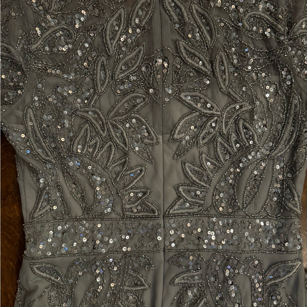 Adrianna Papell Beaded Silver Maxi Gown with sleeves - Picture 8 of 8